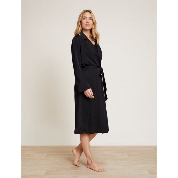 💕BAREFOOT DREAMS💕 Washed Satin Notch Collar Robe ~ Black Large L NWT - Picture 3 of 14